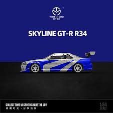 Time Micro 1:64 SKYLINE R34 Blue silver Ordinary Diecast Model CarTime - House of Cars Virginia