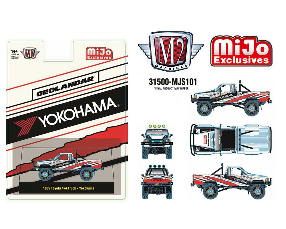 (Preorder) M2 Machines 1:64 1985 Toyota 4×4 Off-Road Pickup Yokohama Geolandar – White – MiJo Exclusives - House of Cars Virginia
