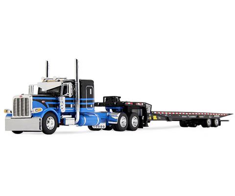 DCP Peterbilt Model 389 with 48” Flat Top Sleeper in Blue and Black Hauling Landoll