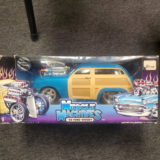Muscle Machines 1950 Ford Woody Blue Car Real Braided Steel Line Die-Cast 1:18 - House of Cars Virginia