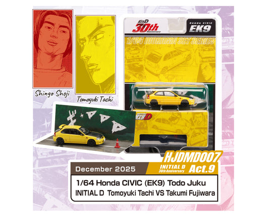 (Preorder) Hobby Japan 1:64 Initial D 30th Anniversary Honda CIVIC (EK9) Todojuku / INITIAL D Tomoyuki Tachi VS Takumi Fujiwara – JDM64 - House of Cars Virginia