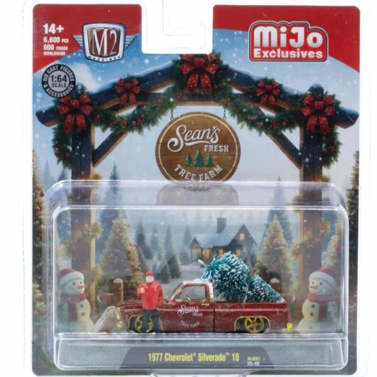 M2 Machines 1:64 Diorama Sean’s Fresh Tree Farm 1977 Chevrolet Silverado 10 with Sean Figure & Dog
