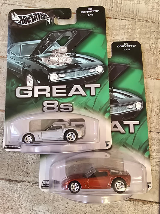 Hot Wheels Great 8s Chevy C6 Corvette w/Real Riders-1:64 Diecast Limited Edition set of 2 - House of Cars Virginia