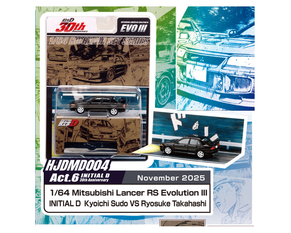 (Preorder) Hobby Japan 1:64 Initial D 30th Anniversary Mitsubishi Lancer RS Evolution III / INITIAL D Kyoichi Sudo VS Ryosuke Takahashi – JDM64 - House of Cars Virginia