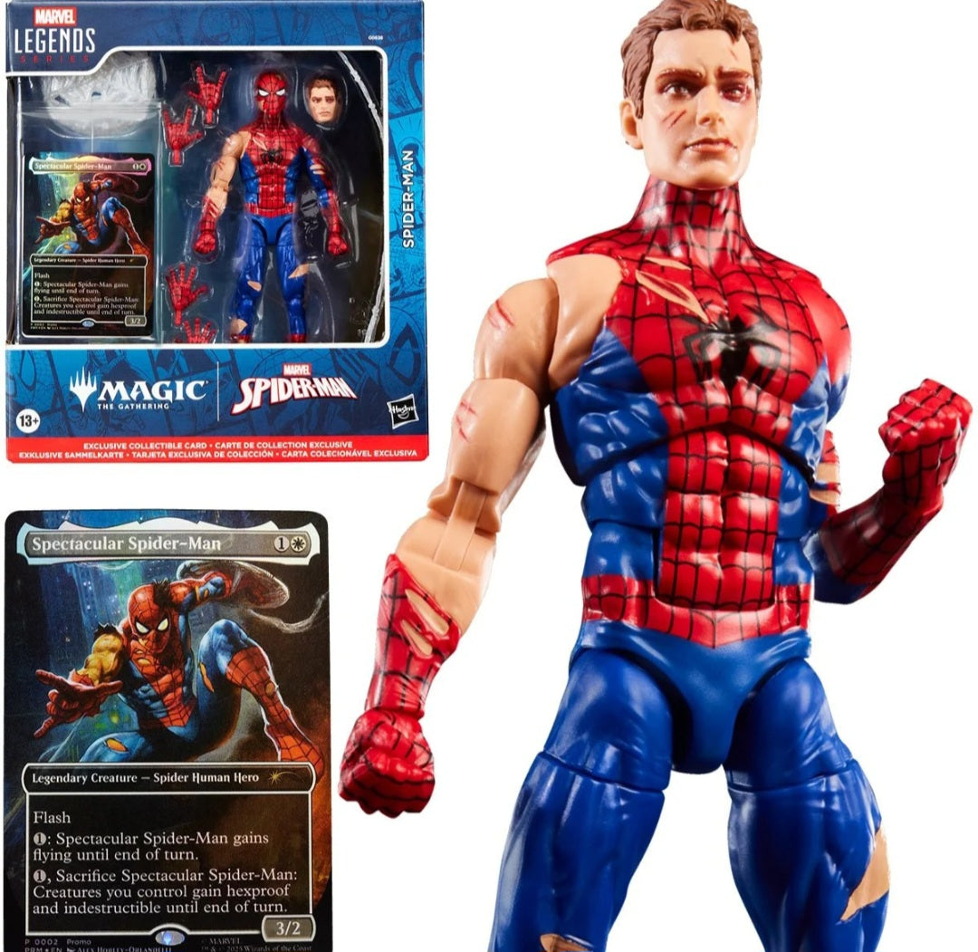 Spider-Man Marvel Legends Magic: The Gathering Battle-Damaged Spider-Man 6-Inch Action Figure and Card - House of Cars Virginia