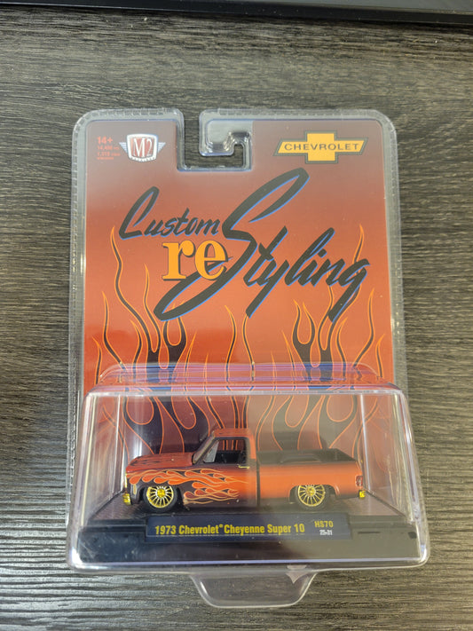 M2 Machines 1:64 1973 Chevrolet Cheyenne Super 10 Custom Re Styling – Brown w/ Flames – Hobby Exclusive Chase