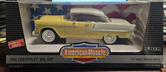 American Muscle 1:18 55 Chevy Bel Air - Model Car Yellow And White