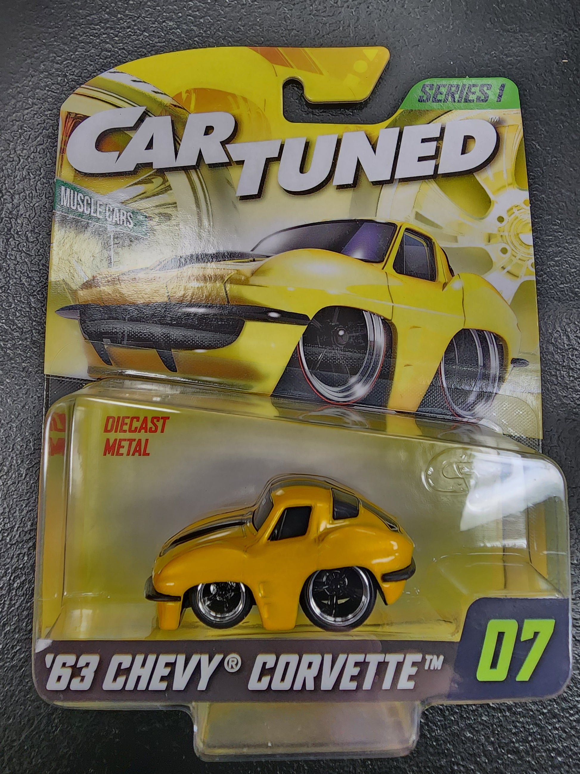Cartuned Series 1 - 1963 Chevy Corvette #07 Diecast Metal MGA Car Tuned Yellow - House of Cars Virginia