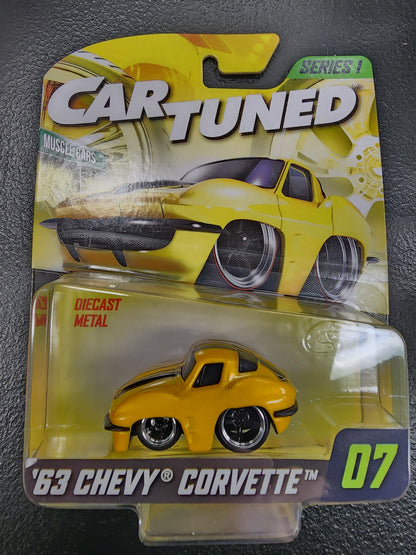 Cartuned Series 1 - 1963 Chevy Corvette #07 Diecast Metal MGA Car Tuned Yellow - House of Cars Virginia