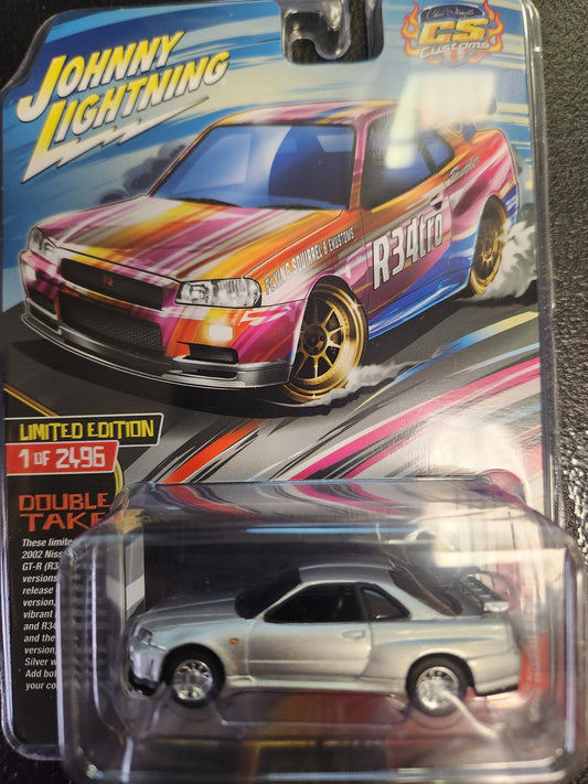 Johnny Lightning 2024 DOUBLE TAKE R34 TRO nissan skyline silver. CS Exclusive - House of Cars Virginia