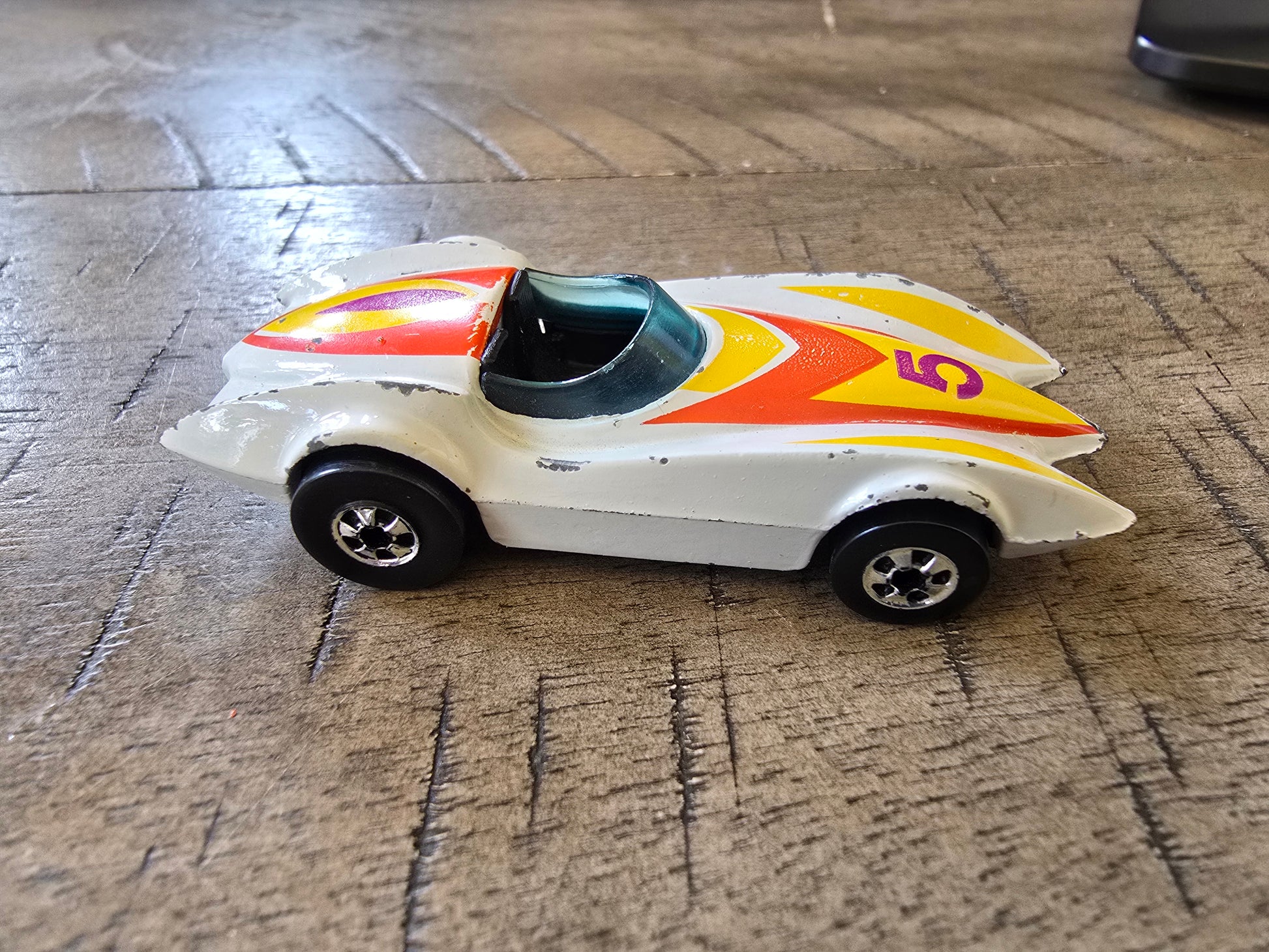 1976 Hot Wheels AURIMAT SECOND WIND, Black wall 5 Tampo decal,