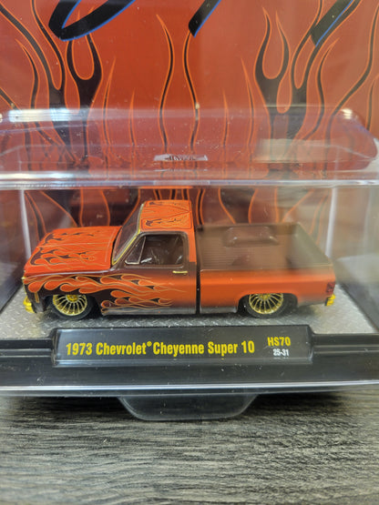 M2 Machines 1:64 1973 Chevrolet Cheyenne Super 10 Custom Re Styling – Brown w/ Flames – Hobby Exclusive Chase