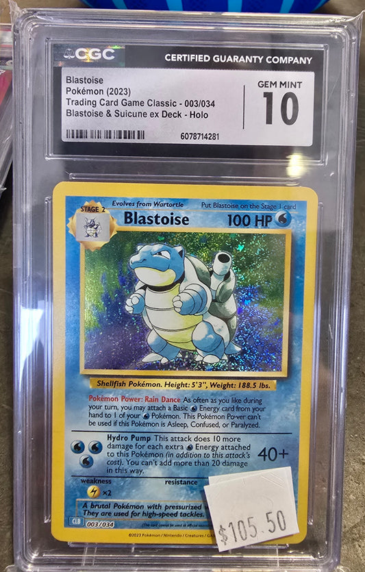 Blastoise Pokemon (2023) Trading Card Game Classic- 003/034 Blastoise &Suicune EX Deck- Holo CGC Gem Ming 10