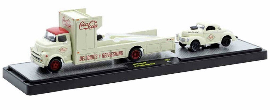 M2 Machines Auto Hauler Coca Cola 1957 Dodge COE & 1941 Willys Coupe Gasser - House of Cars Virginia