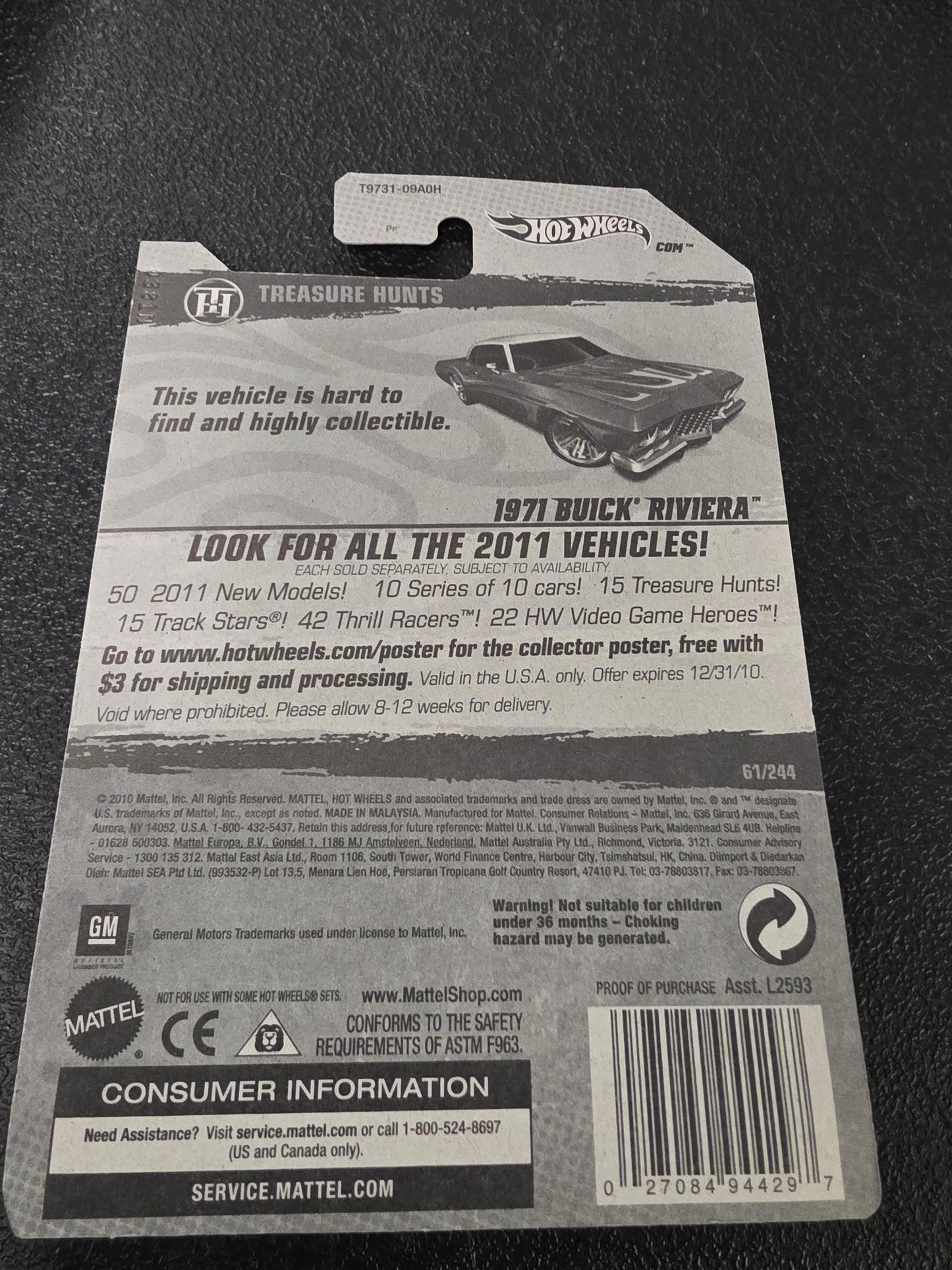 2011 Hot Wheels Treasure Hunt 1971 Buick Riviera Cinder Red 61/244 11/15 - House of Cars Virginia