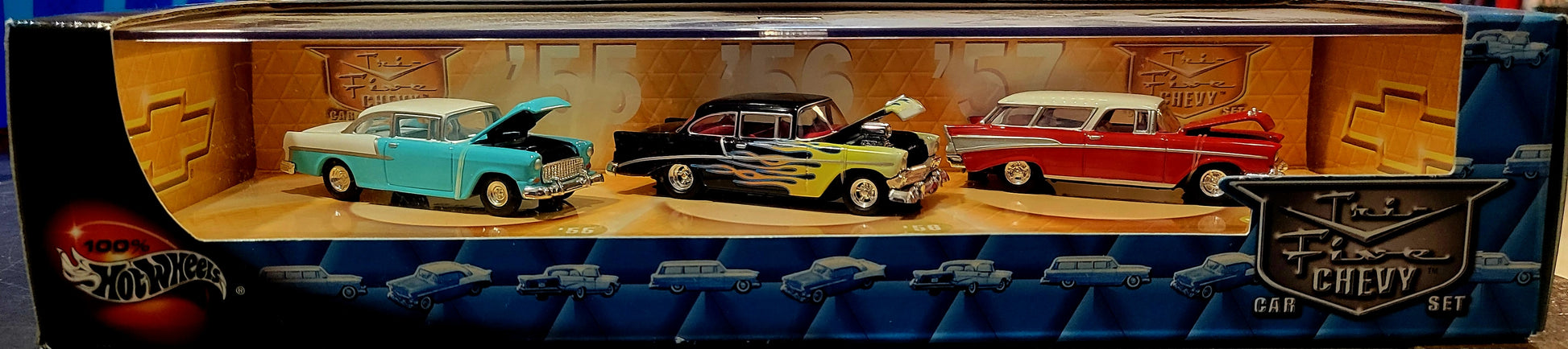 100% Hot Wheels Tri Five Chevy Car Set '55 Bel-Air, '56 Bel-Air, '57 NoMad - House of Cars Virginia