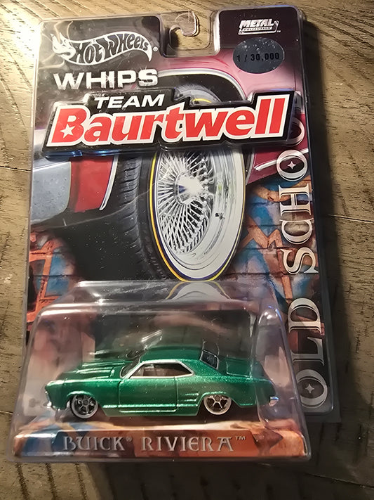 Hot Wheels Whips Team Baurtwell Buick Riviera Blue 1/30000 Green Metal Collection - House of Cars Virginia