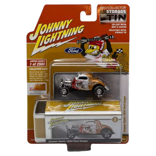 JOHNNY LIGHTNING TIN 1:64 JLCT013 1934 FORD COUPE CROWER CAMS GOLD & White New - House of Cars Virginia