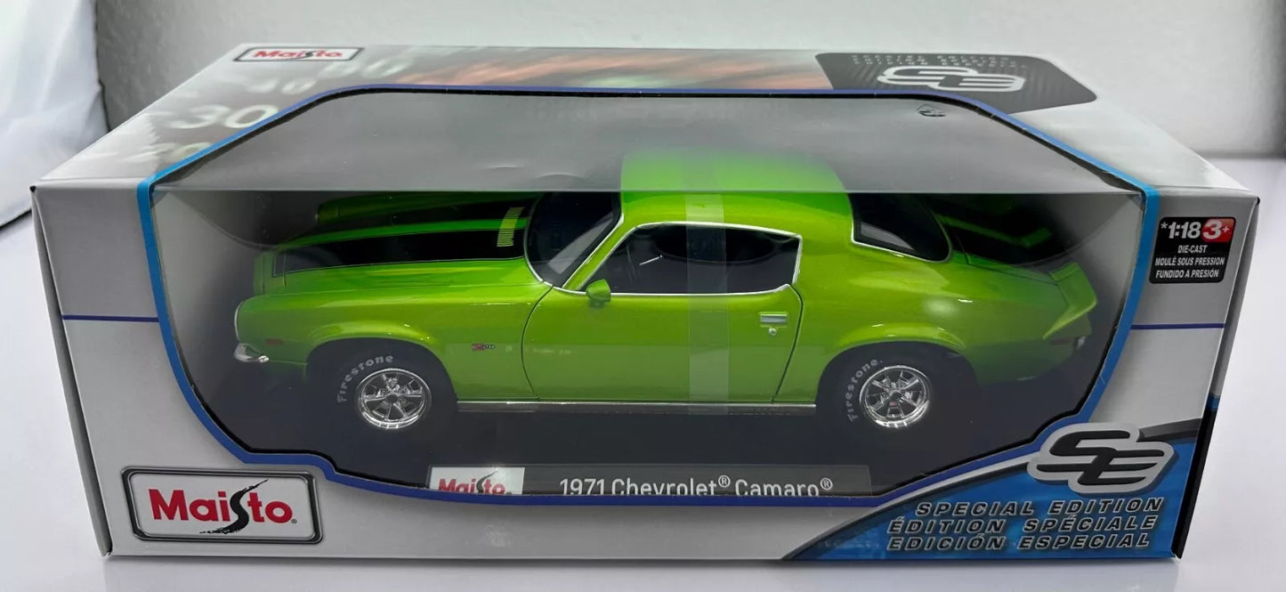Maisto 1971 Chevrolet Camaro 1 18 Scale. Diecast. Green. Special Edi House of Cars Virginia