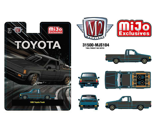 (Preorder) M2 Machines 1:64 1985 Toyota Pickup Truck Slammed Custom - Matte Grey w/ Carbon Hood - MiJo Exclusives - House of Cars Virginia