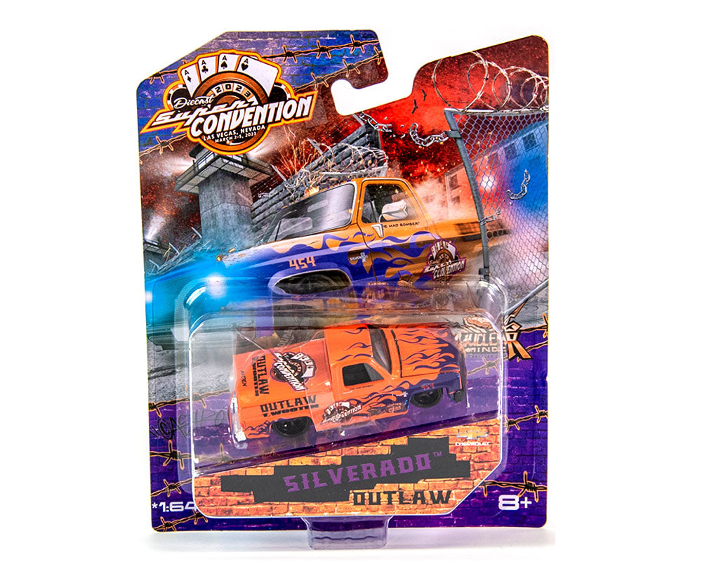 Maisto 1:64 Supercon 2023 Exclusive Custom Chevrolet Silverado Outlaw- Orange - House of Cars Virginia